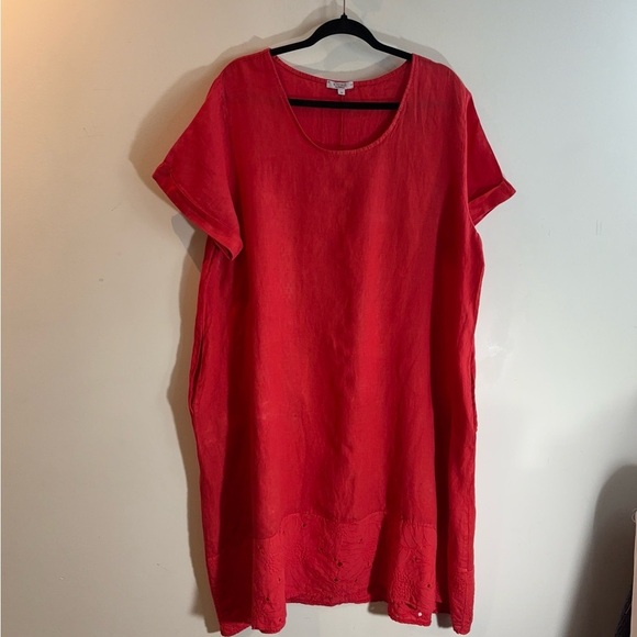 ROSEMARINE Sz 1X Dress 100% Linen Round Neck Sheath pockets Eyelet Hem Unlined - Picture 11 of 11